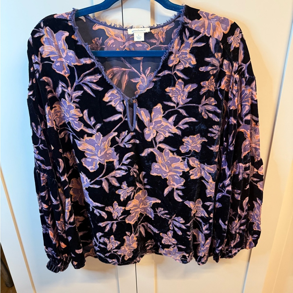 Sundance Large Black Thorn Velvet Burnout Floral Puff Sleeve & Matching Cami - L
